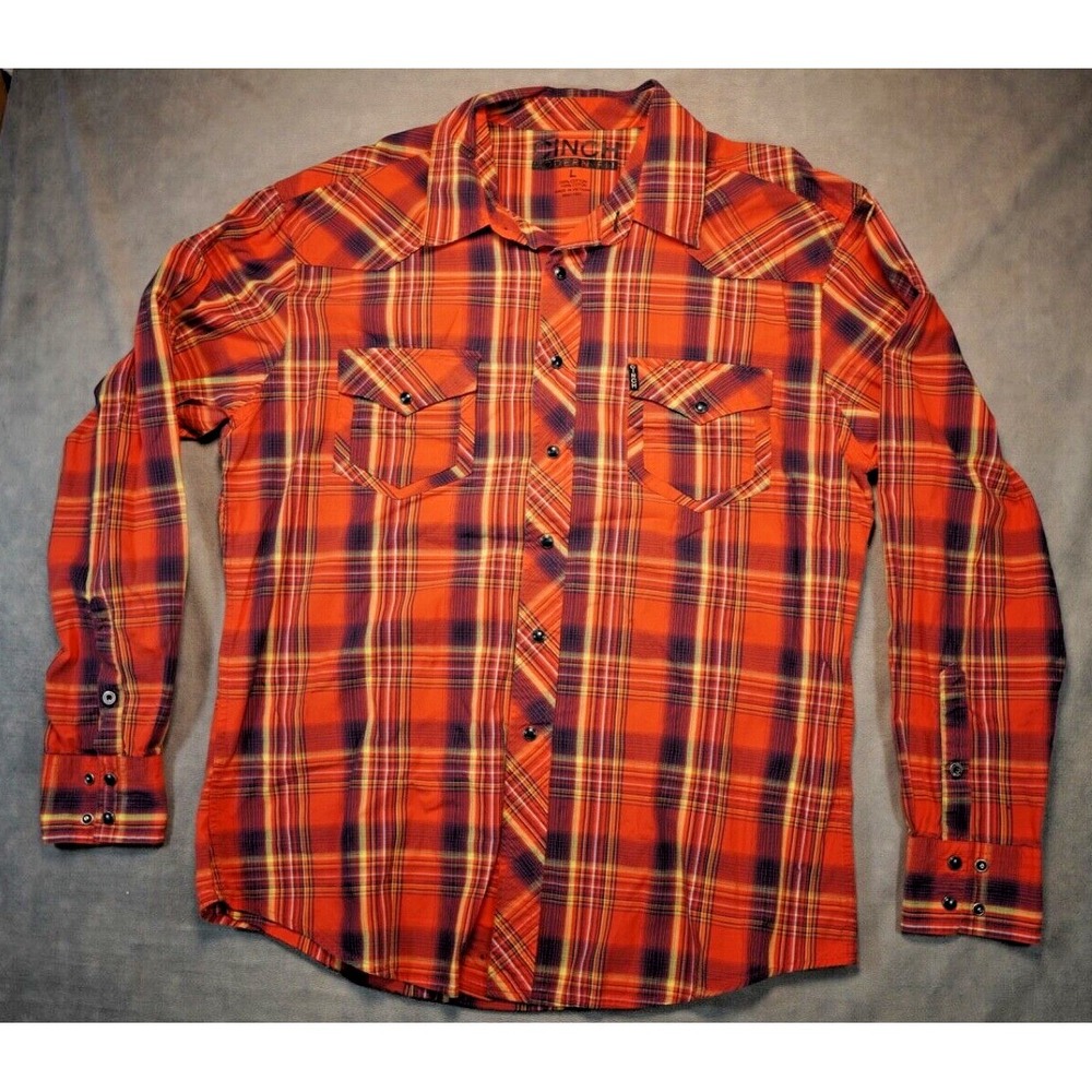 Cinch Modern Fit Pearl Snap Shirt Men Size L Plaid Long Sleeve Western Cotton